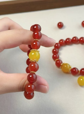 天然南红玛瑙圆珠搭配和田玉老型珠男女手串