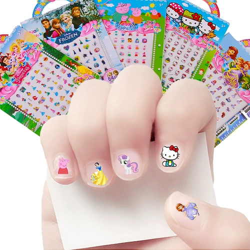 Детские мультяшные милые наклейки для ногтей для ногтей, водостойкие безопасные накладные ногти для принцессы