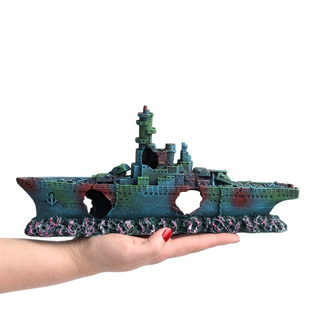 鱼缸造景沉船装饰摆件搭配断船背景军舰残骸航母树脂工艺鱼虾躲避