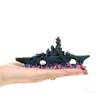 鱼缸造景创意巡洋舰沉船残骸假水草水族鱼虾穿行仿真树脂装饰摆件