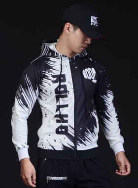 柔猴蛇纹身红白色运动格斗MMA新款外套泰拳击健身拉链秋冬卫衣