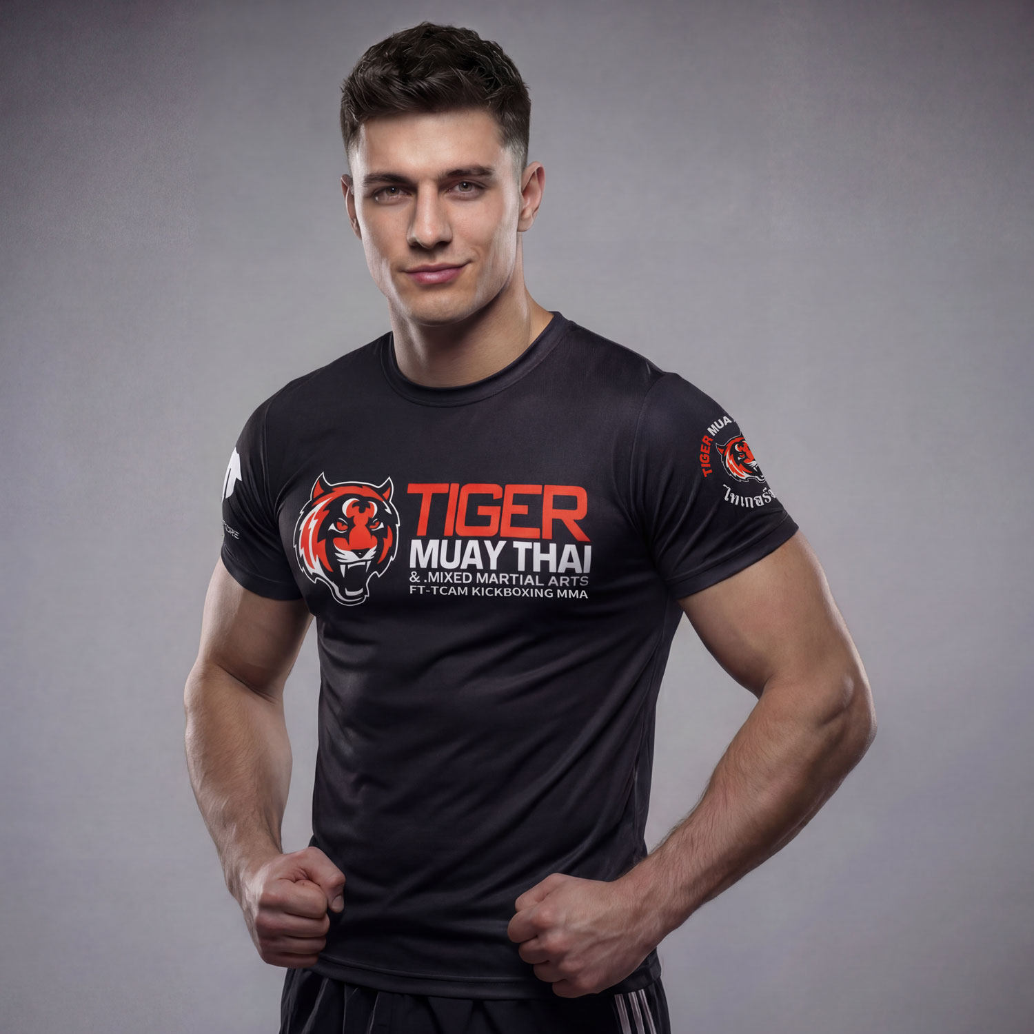 UFC泰国老虎拳馆训练运动t恤速干弹力修身格斗健身MMA圆领男短袖