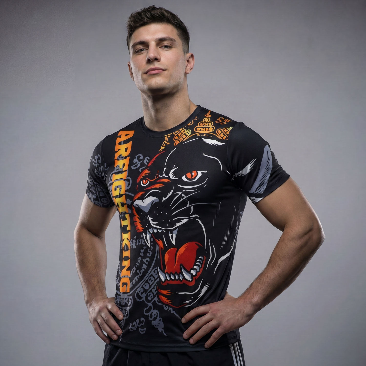 MMA黑豹泰拳运动透气T恤武术服休闲训练踢拳UFC拳击速干定制短袖