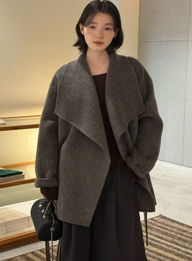 MOOTEA抹茶家2025冬季新款韩版气质高级感大翻领中长款羊毛外套女