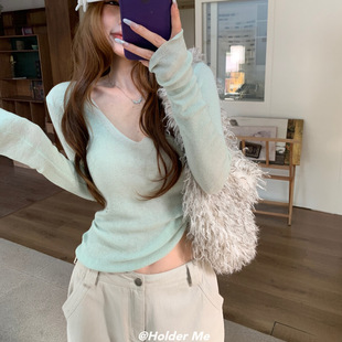 气质慵懒风温柔V领长袖 HOLDER韩版 时尚 新款 针织毛衣上衣 2025冬季