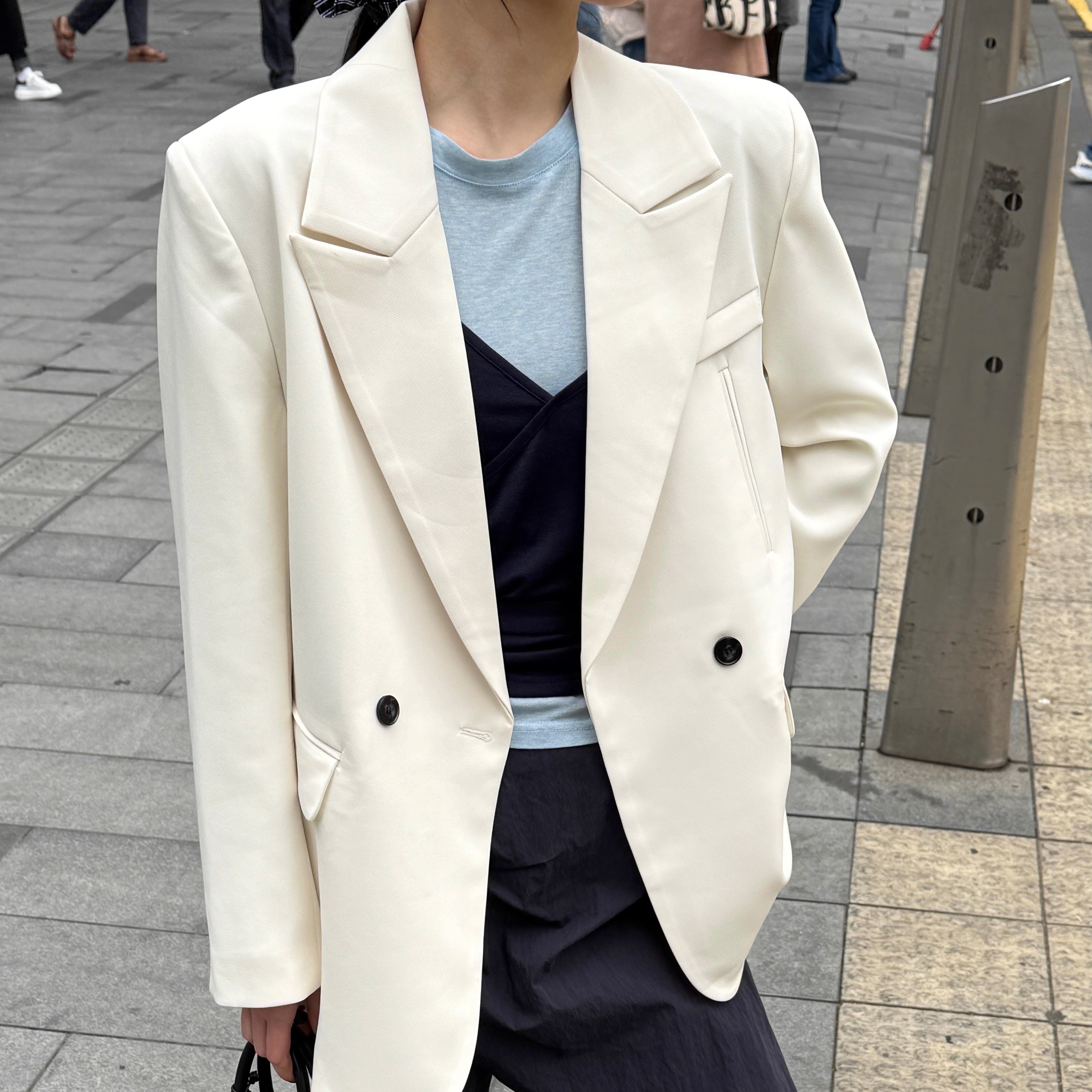 HU韩国东大门时尚气质宽松两粒扣长袖西服2025春季新款西装外套女