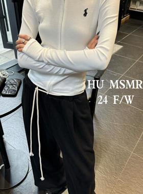 HU MSMR韩版时尚气质立领刺绣开衫上衣2024秋季新款百搭长袖T恤女