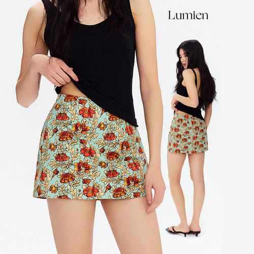 LUMIEN 度假花朵印花A字半身裙女春夏新款多巴胺高腰显瘦短裙