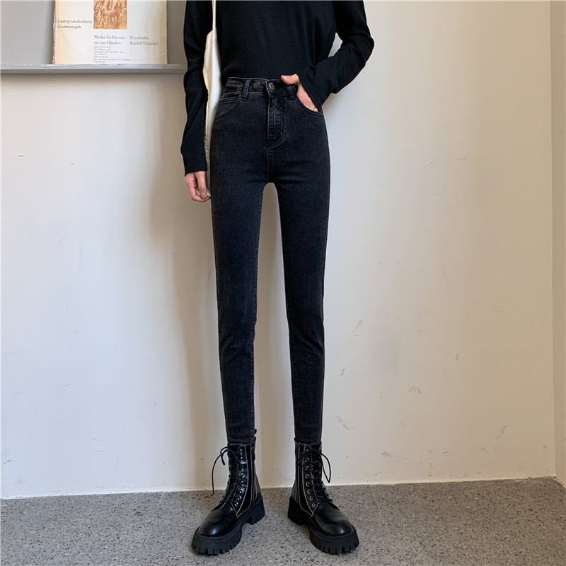 Real price high waist jeans women's autumn / winter 2020 Grey Black Slim Slim high new style tight Leggings