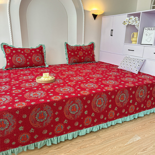 百福字a类纯棉双层纱防滑大炕床盖榻榻米床单农村火炕专用四季用