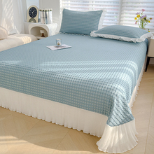新款素色花边冰豆豆凉席大床双人冰丝席软凉席单人床单夏季床裙