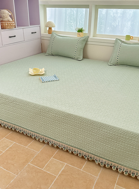 绿色纯色全棉床盖农村大炕盖3米到4米榻榻米床单防滑纯棉土炕床单