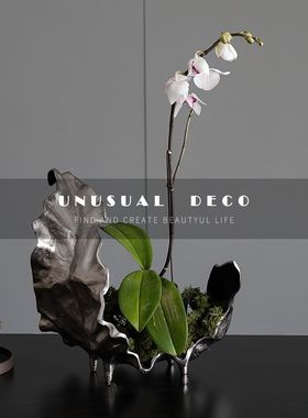 现代欧式轻奢复古铝质艺术树叶摆件创意玄关样板间桌面软装饰品