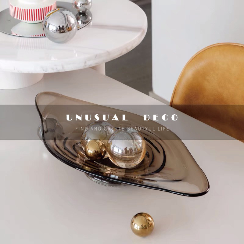 轻奢风艺术玻璃酒店会所茶几果盘