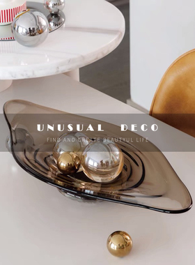 轻奢风艺术玻璃酒店会所茶几果盘