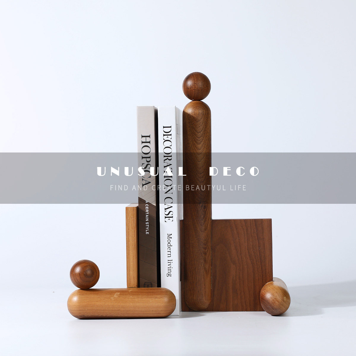 unusual 现代简约实木书档摆件样板房装饰品书房书立书靠桌面摆设