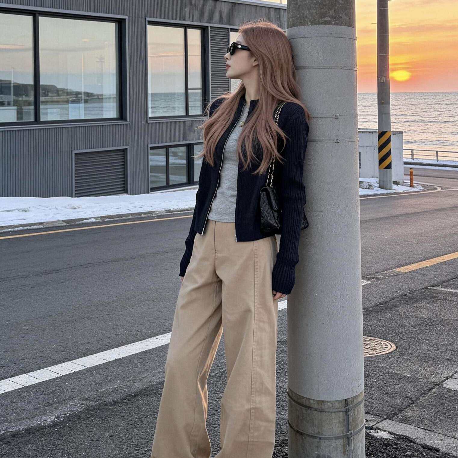 2026新款黑色拉链针织开衫外套女春秋季毛衣修身早秋chic韩系上衣