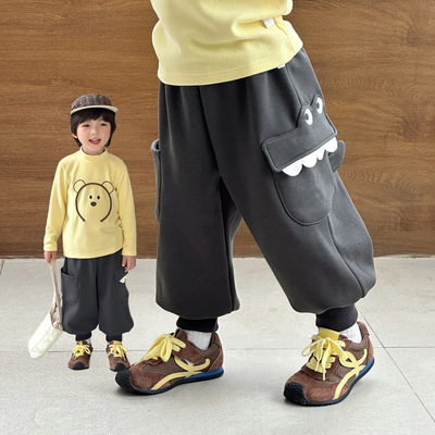 男童加绒运动裤秋冬款保暖裤子2025新款儿童冬装一体绒长裤A类