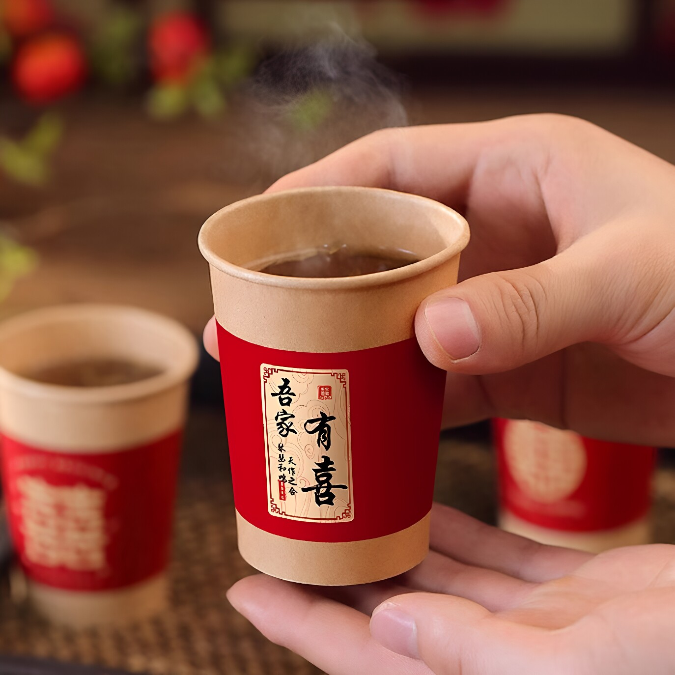 结婚一次性纸杯婚礼红色