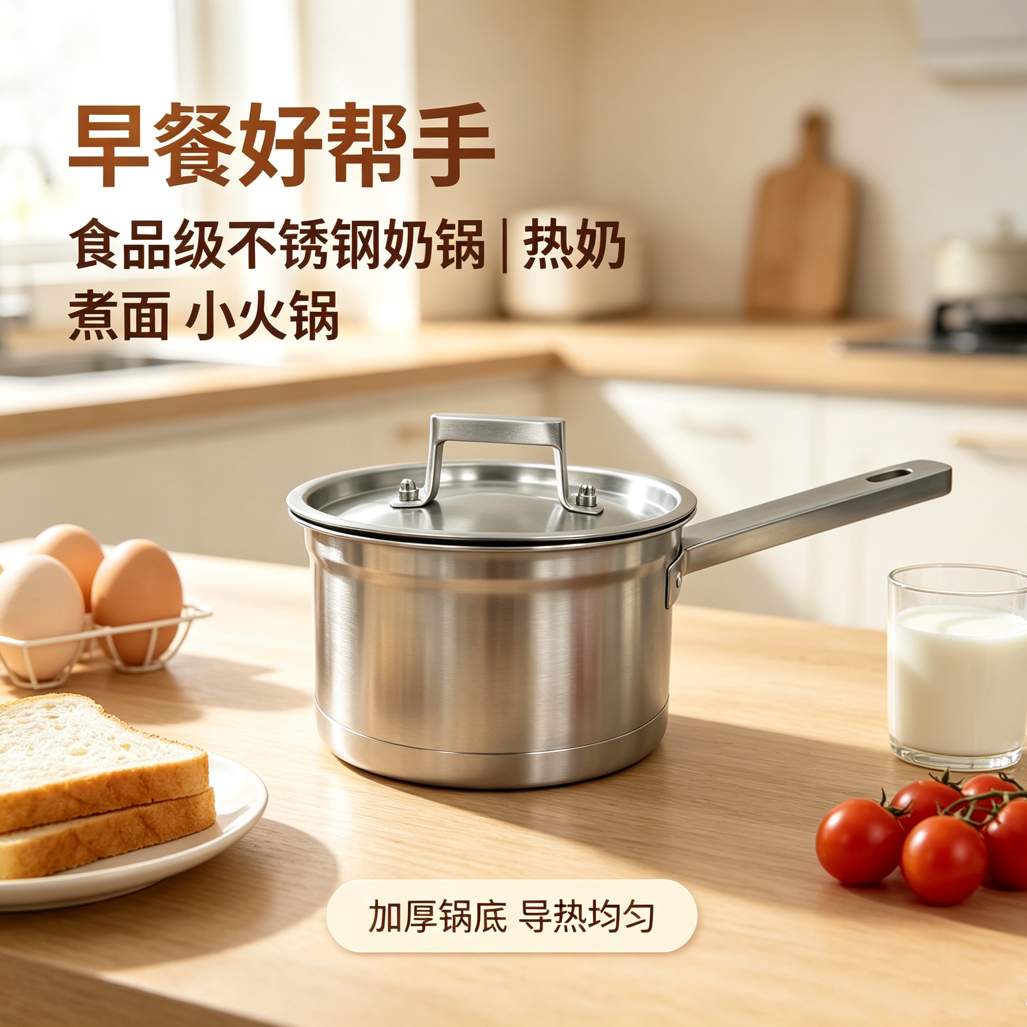 304不锈钢厚底奶锅食品级