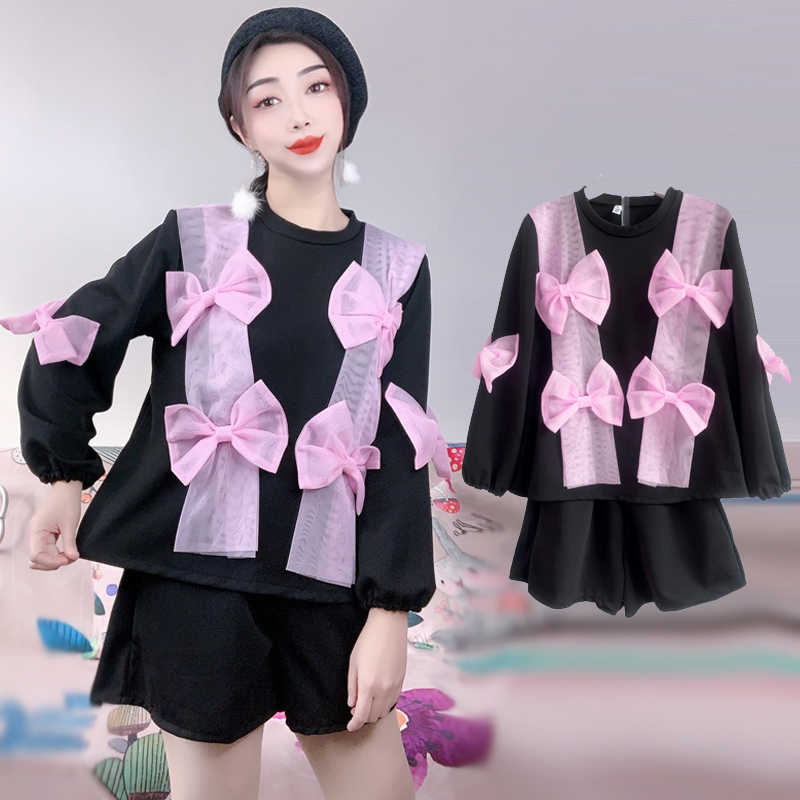 2025秋季新款设计师重工网纱蝴蝶结拼接个性小众短裤套装潮牌显瘦