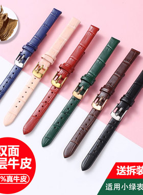 鳄鱼兄弟 真皮双面头层牛皮表带链女适用小绿表歌迪小方糖表带