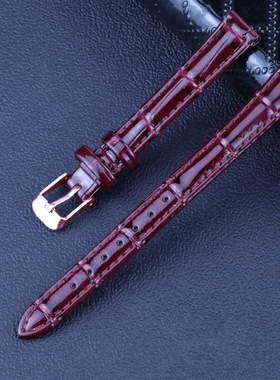 超柔软亮皮真皮手表带女款手表链配件酒红色绿色细表带聚利时代用