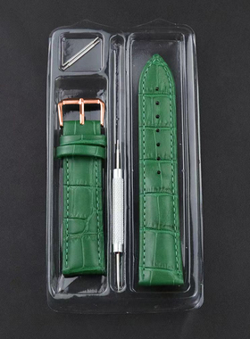 鳄鱼兄弟 盒装竹节纹真皮手表带链配件绿色蓝小方糖表小红表代用