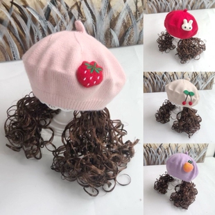 秋冬新款儿童帽子女宝宝蓓蕾帽子1234岁贝雷画家小孩女童长假发帽