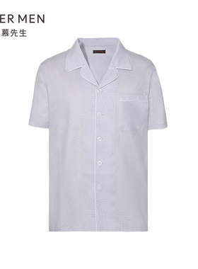 爱慕先生正品21SS提花棉家居翻领开衫男士纯棉短袖睡衣NS41E271