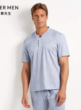 爱慕先生20SS舒爽棉麻Y领套头短袖NS41D751