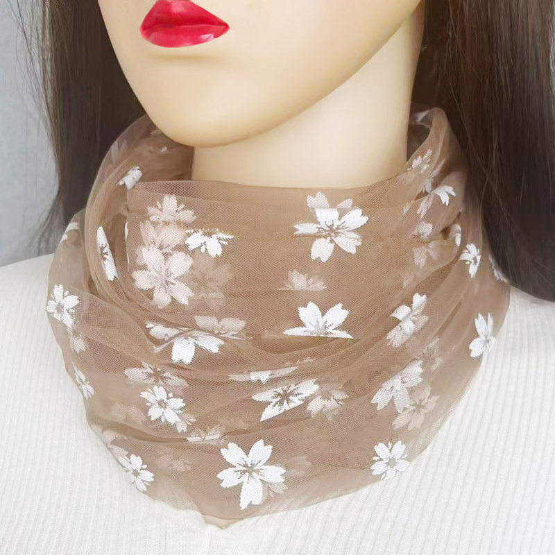 女士糖果色网纱防晒护颈套头小围脖薄款脖子套遮颈纹百搭丝巾纱巾