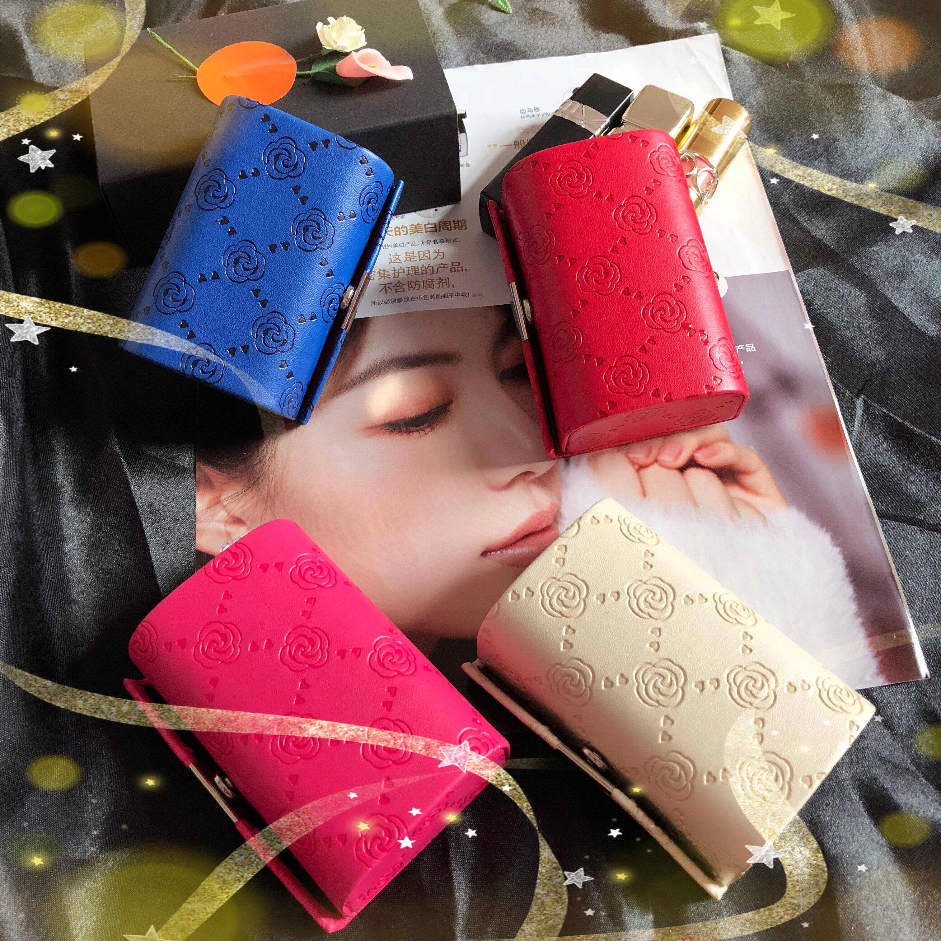 包邮 双条装口红盒子唇膏盒 口红盒首饰带镜子皮质口红包装盒