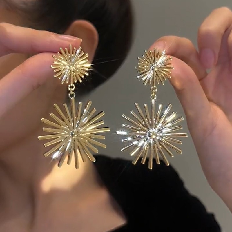 新款金属烟花耳环小众设计感高级感耳饰女爆款气质耳钉太阳花耳坠