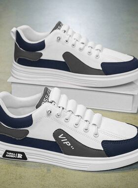 休闲男鞋春秋季新款透气运动百搭板鞋休闲鞋男士一脚蹬松紧小白鞋