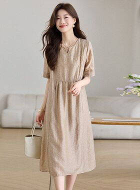 天丝薄款连衣裙女2025年夏季新款中年妈妈宽松遮肚子显瘦大码裙子