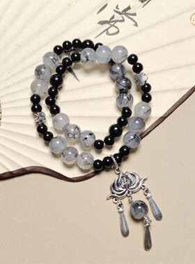 新中式国风手串双圈叠戴手链小众创意百搭设计感男女复古串珠手饰