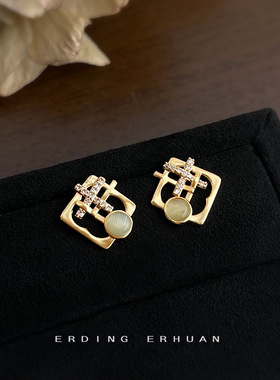 原创设计微镶锆石镀银针玻璃猫眼石时尚轻奢风新款耳饰 工厂耳钉