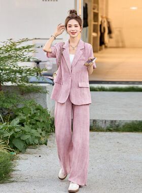 巨好看的两件套女夏2026新款韩版宽松显瘦短袖西装外套阔腿裤套装