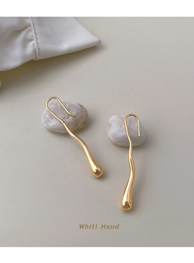 时尚感电镀14k简约通勤轻奢风异形不规则长款水滴耳饰 耳环女
