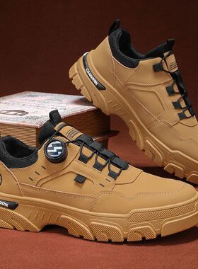 男鞋2025春季新款低帮一脚蹬旋转纽扣运动休闲潮鞋户外防水工装鞋