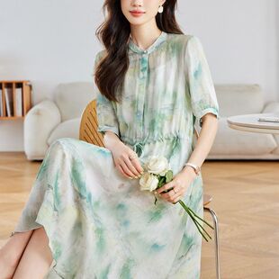 新款 优雅高奢别致连衣裙女 浮雕绣腰带苎麻裙女2026年夏季 棉茧