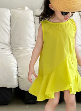 女童裙子不规则裙摆无袖背心裙连衣裙26夏装新款童装