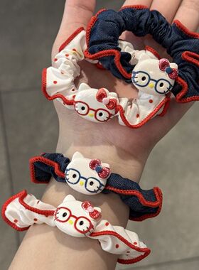 可爱牛仔kt猫发圈甜美马尾高弹力扎头马尾小肠圈慵懒风发饰