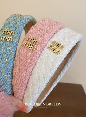 布艺字母min发箍批发女设计感高级外出头箍气质独特压发发箍秋冬