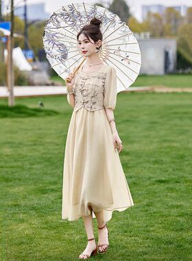 小香风优雅名媛仙女风连衣裙女2025夏季新款设计感百搭中长款裙子