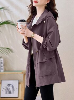 胖MM风衣外套女中长款2025春秋新款宽松显瘦大码休闲收腰夹克上衣