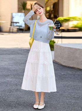 法式气质连衣裙女2025夏季新款小个子针织开衫温柔风吊带裙两件套