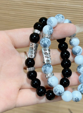 新款财源滚滚手串水墨串珠手链轻奢小众感精手饰情侣款