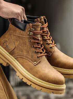 2026冬季新款高帮马丁靴男潮流百搭厚底休闲皮鞋工装板鞋潮鞋男